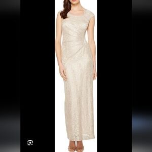 Tahari One Shoulder Cream Lace Dress